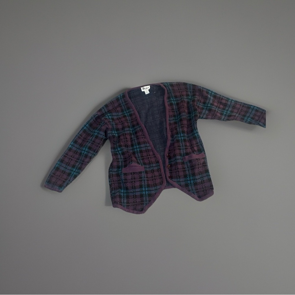 Vintage Women’s Purple and Teal Plaid Cardigan Sz 1X - 3X?